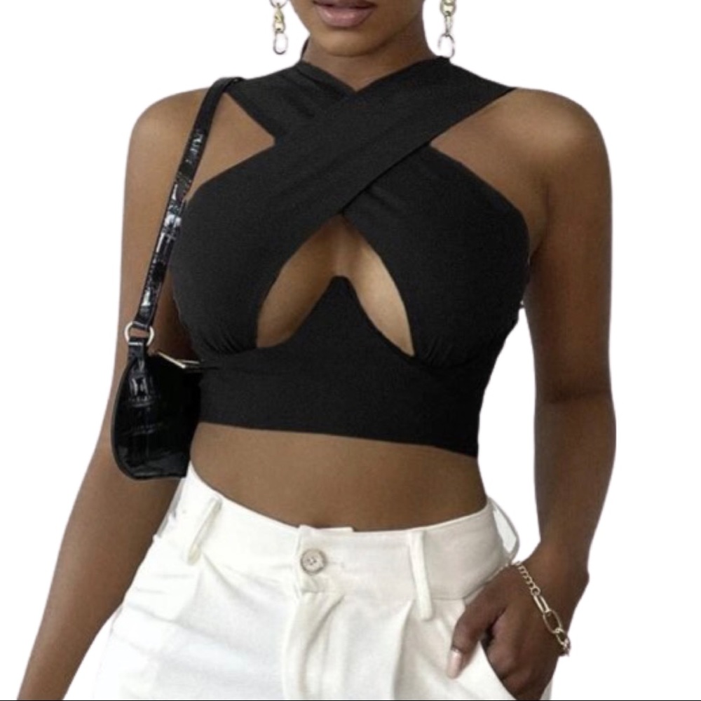 Black cross crop top